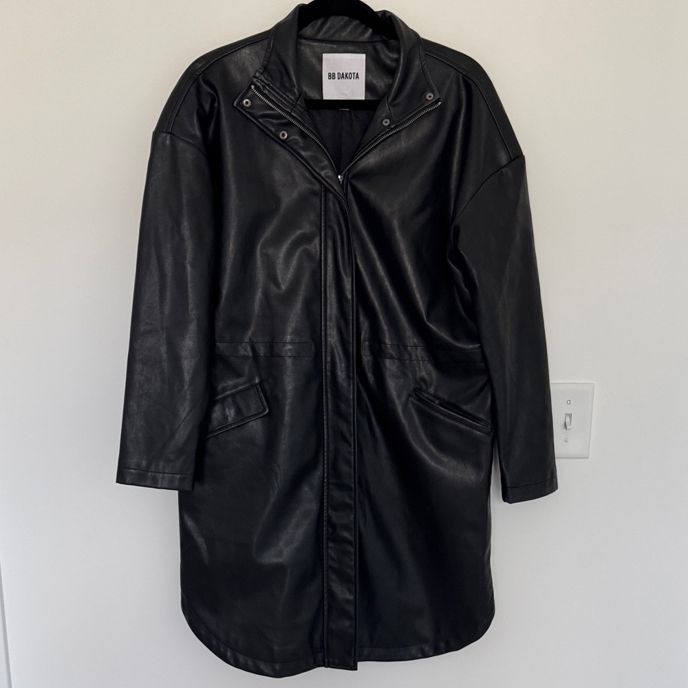 BB Dakota Black Women's Faux Leather Coat, Long - Size S